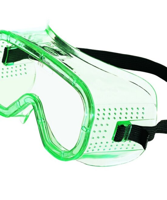 lunettes-masque de protection transparente avec monture verte et sangle réglable