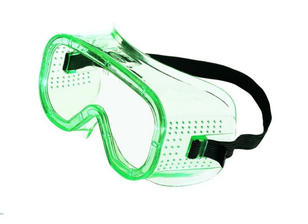 lunettes-masque de protection transparente avec monture verte et sangle réglable